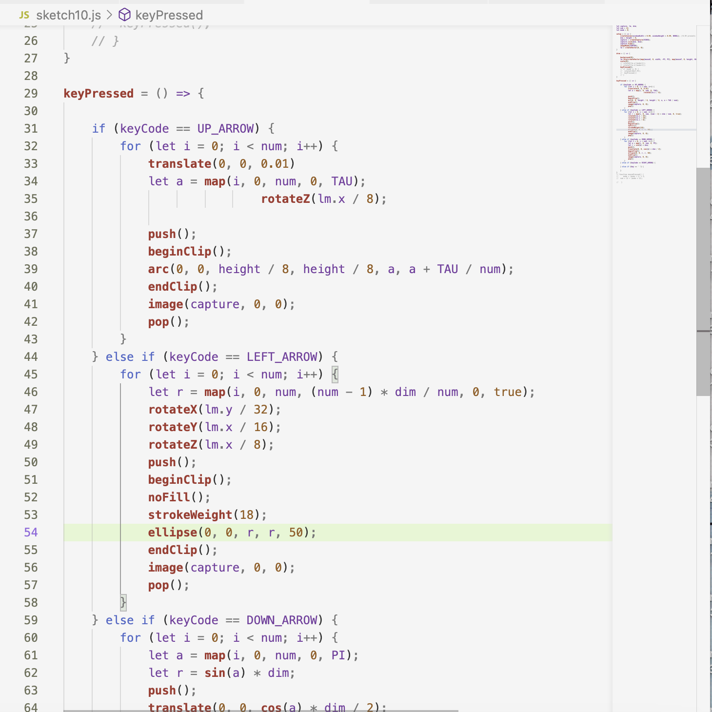 I thought I could put the code for each case directly into the keyPressed(), but it did not work.